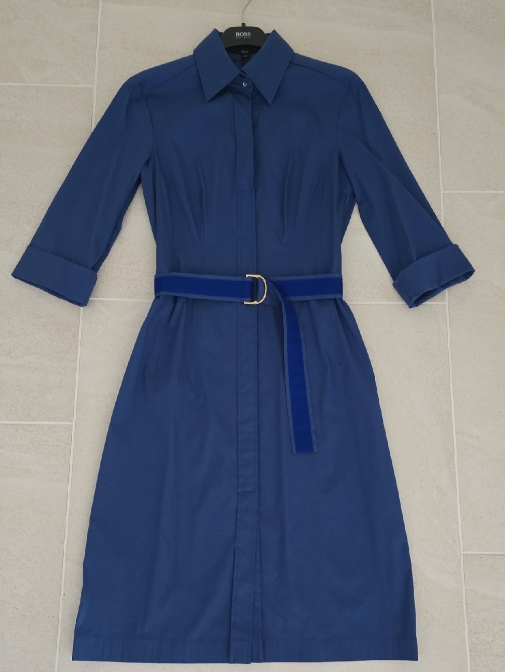 BOSS Blue Midi Shirt Dress with Belt